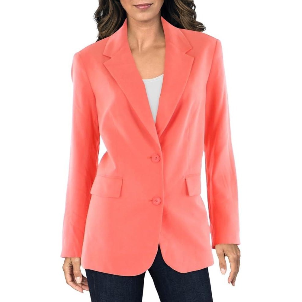 DKNY Coral Orange Notch Collar Pockets Blazer Jacket Women Size S